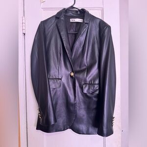 Zara Leather Blazer with golden buttons